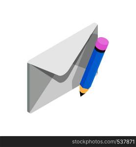 Closed envelope and pencil icon in isometric 3d style isolated on white background. Closed envelope and pencil icon