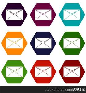 Closed envelope icon set many color hexahedron isolated on white vector illustration. Closed envelope icon set color hexahedron