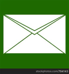 Closed envelope icon white isolated on green background. Vector illustration. Closed envelope icon green