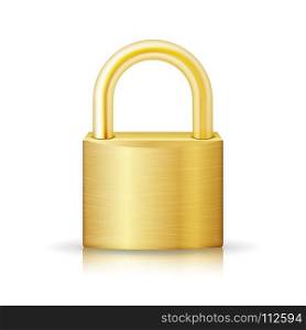 Closed Lock Security Gold Icon Isolated On White. Realistic Protection Privacy Sign. Closed Lock Security Gold Icon Isolated On White. Realistic Protection Privacy