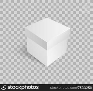 Closed parcel for packaging presents, empty gift icon vector. Square package box mockup, package 3D isometric. Cargo for shipping goods on transparent. Closed Parcel Packaging Presents, Empty Gift Icon