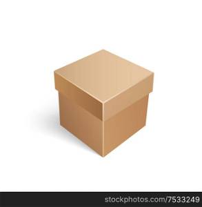 Closed parcel for packaging presents, empty gift icon vector isolated. Square package box mockup, package 3D isometric sign. Cargo for shipping goods. Closed Parcel Packaging Presents, Empty Gift Icon