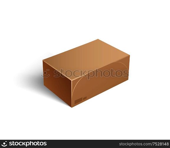 Closed parcel icon vector isolated. Rectangular package box mockup 3D isometric sign. Cargo for shopping, shipping merchandise for storage fragile goods. Closed Parcel Icon Vector Rectangular Package Box