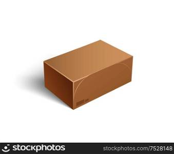 Closed parcel icon vector isolated. Rectangular package box mockup 3D isometric sign. Cargo for shopping, shipping merchandise for storage fragile goods. Closed Parcel Icon Vector Rectangular Package Box