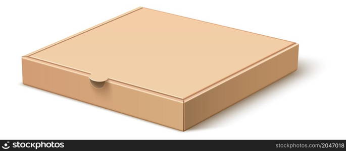 Closed pizza box. Realistic cardboard package. Blank mockup isolated on white background. Closed pizza box. Realistic cardboard package. Blank mockup