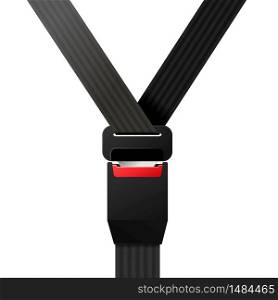 Closed realistic black safety belt isolated on white. Closed realistic black safety belt on white
