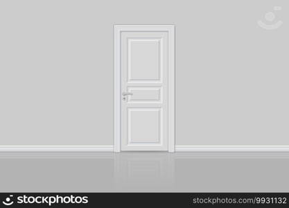 closed realistic door isolated on white room . closed realistic door isolated