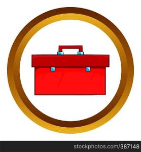 Closed red case vector icon in golden circle, cartoon style isolated on white background. Closed red case vector icon