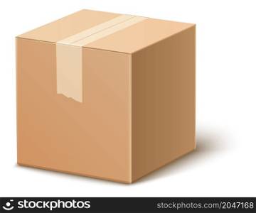 Closed shipping box. Cargo parcel. Cardboard package mockup isolated on white background. Closed shipping box. Cargo parcel. Cardboard package mockup