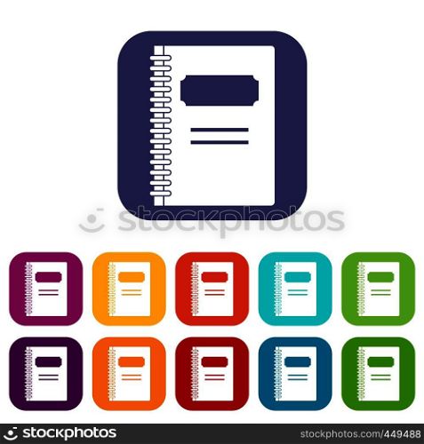 Closed spiral notebook icons set vector illustration in flat style In colors red, blue, green and other. Closed spiral notebook icons set flat