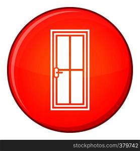 Closed wooden door icon in red circle isolated on white background vector illustration. Closed wooden door icon, flat style