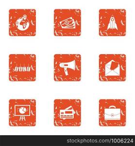 Closeout icons set. Grunge set of 9 closeout vector icons for web isolated on white background. Closeout icons set, grunge style