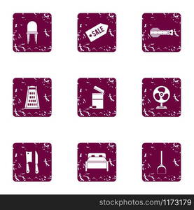 Closeout icons set. Grunge set of 9 closeout vector icons for web isolated on white background. Closeout icons set, grunge style