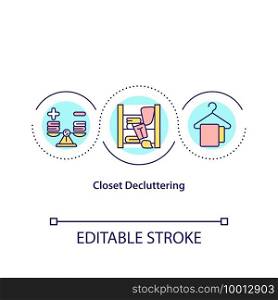 Closet decluttering concept icon. Quickly sort into seperate piles. Organize clothes seasonaly. Cleaning idea thin line illustration. Vector isolated outline RGB color drawing. Editable stroke. Closet decluttering concept icon