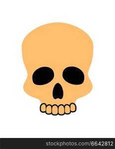 Closeup of beige skull that is traditional decoration element during halloween celebrations, icon on vector illustration isolated on white. Closeup of Beige Skull on Vector Illustration
