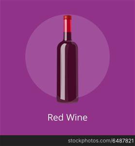 Closeup of Red Wine Icon on Vector Illustration. Closeup of unopened tasty red wine, icon placed in light-purple circle on vector illustration isolated on general purple background
