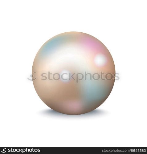Closeup of white pearl of round shape, with brightness and glittering, precious object on vector illustration isolated on white background. Closeup of White Pearl on Vector Illustration