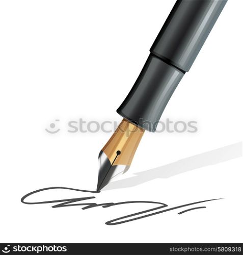 Closeup on fountain pen writing a signature realistic vector illustration. Fountain Pen Realistic