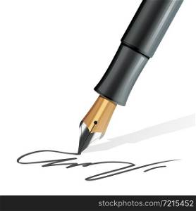 Closeup on fountain pen writing a signature realistic vector illustration. Fountain Pen Realistic