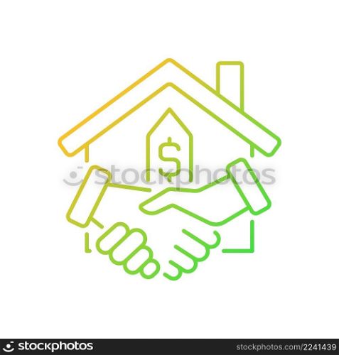 Closing gradient linear vector icon. Property transfer from seller to buyer. Real estate transaction. Buy house. Thin line color symbol. Modern style pictogram. Vector isolated outline drawing. Closing gradient linear vector icon