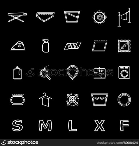 Cloth care sign and symbol line icons on black, stock vector