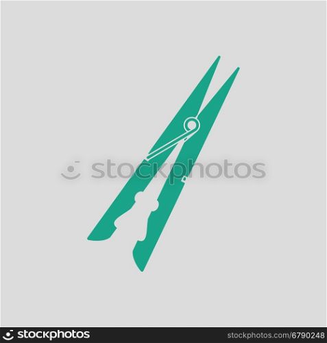 Cloth peg icon. Gray background with green. Vector illustration.