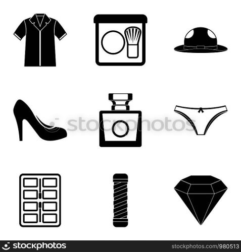 Clothes accessories icons set. Simple set of 9 clothes accessories vector icons for web isolated on white background. Clothes accessories icons set, simple style