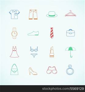 Clothes accessories pictograms of cap boots glasses and pants isolated vector illustration