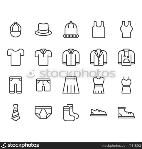 Clothes and accessories related icon set. Vector illustration