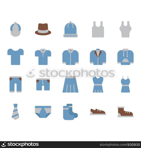 Clothes and accessories related icon set. Vector illustration