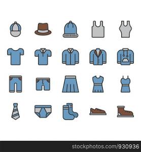 Clothes and accessories related icon set. Vector illustration