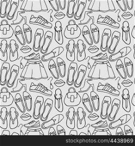 Clothes and shoes outline seamless vector pattern doodle