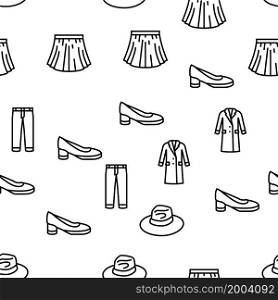 Clothes And Wearing Accessories Vector Seamless Pattern Thin Line Illustration. Clothes And Wearing Accessories Vector Seamless Pattern