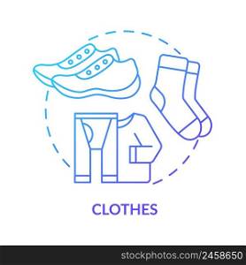 Clothes blue gradient concept icon. Things to pack before evacuation. Emergency preparedness abstract idea thin line illustration. Isolated outline drawing. Myriad Pro-Bold font used. Clothes blue gradient concept icon