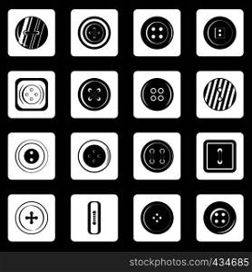 Clothes button icons set in white squares on black background simple style vector illustration. Clothes button icons set squares vector