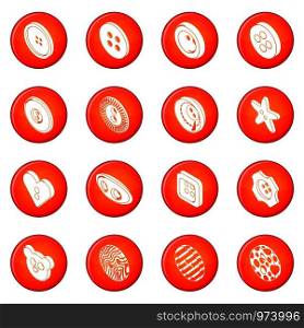 Clothes button icons set vector red circle isolated on white background . Clothes button icons set red vector