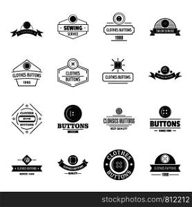 Clothes button sewing logo icons set. Simple illustration of 16 clothes button sewing logo vector icons for web. Clothes button sewing logo icons set, simple style
