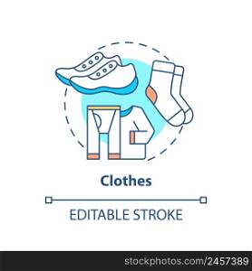 Clothes concept icon. Things to pack before evacuation. Emergency preparedness abstract idea thin line illustration. Isolated outline drawing. Editable stroke. Arial, Myriad Pro-Bold fonts used. Clothes concept icon