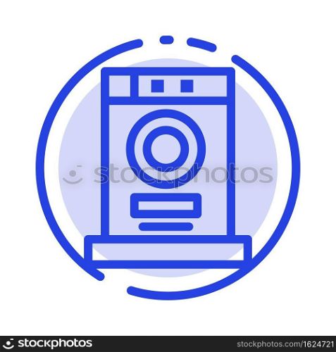 Clothes, Dryer, Furniture, Machine Blue Dotted Line Line Icon