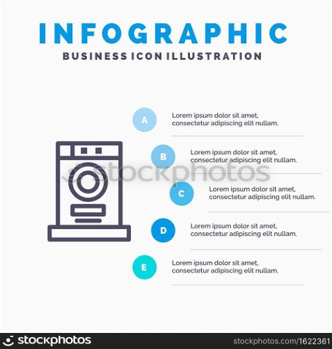 Clothes, Dryer, Furniture, Machine Line icon with 5 steps presentation infographics Background