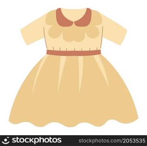 Clothes for children, fashionable and trendy clothing for small girls. Isolated Dress with collar and belt, sleeveless modern costume for little princess. Shop or boutique. Vector in flat style. Child dress with belt and collar, clothes shop