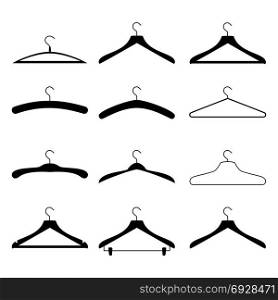 Clothes Hangers Icons Set Vector. Isolated. Wooden Clothes Hangers Vector. Illustration Of Classic Clothes Hanger Isolated