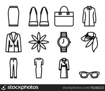 Clothes Icon Set. Bold outline design with editable stroke width. Vector Illustration.