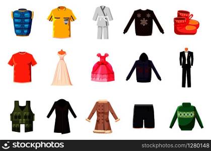 Clothes icon set. Cartoon set of clothes vector icons for web design isolated on white background. Clothes icon set, cartoon style