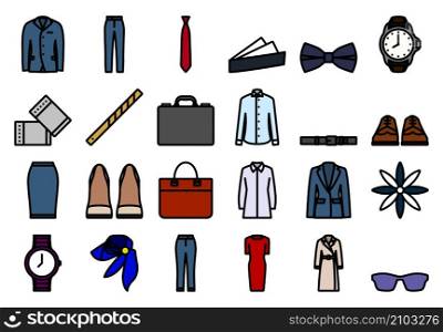 Clothes Icon Set. Editable Bold Outline With Color Fill Design. Vector Illustration.