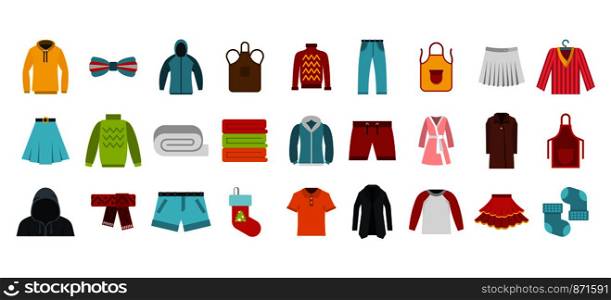 Clothes icon set. Flat set of clothes vector icons for web design isolated on white background. Clothes icon set, flat style