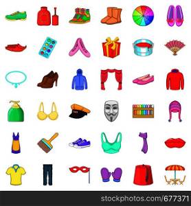 Clothes icons set. Cartoon style of 36 clothes vector icons for web isolated on white background. Clothes icons set, cartoon style