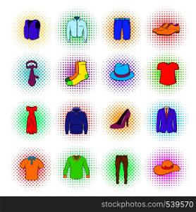 Clothes Icons set in pop-art style isolated on white background. Clothes Icons set