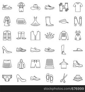 Clothes icons set. Outline style of 36 clothes vector icons for web isolated on white background. Clothes icons set, outline style