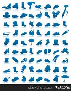 Clothes icons2. Collection of blue icons of clothes. A vector illustration